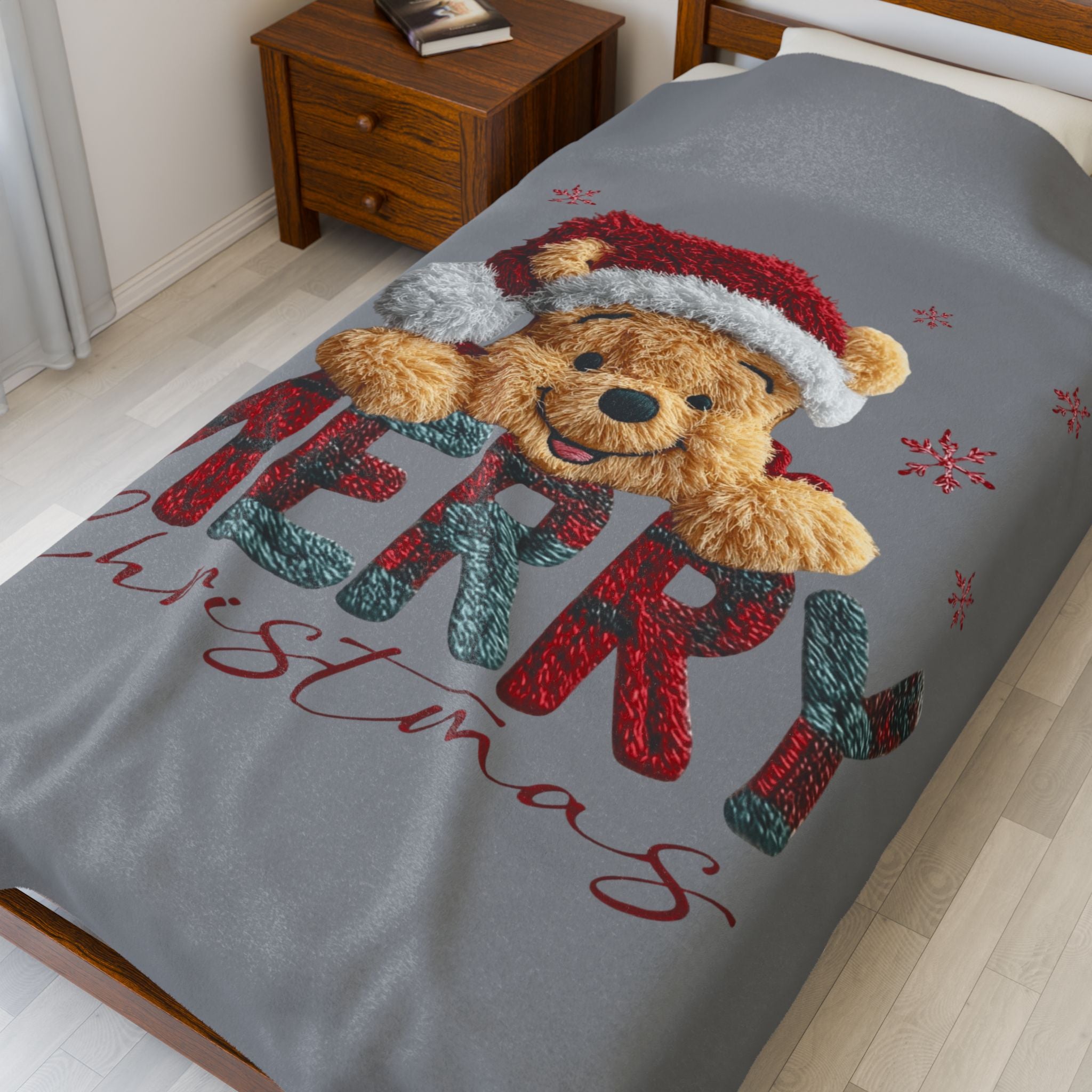 Magical Christmas Cartoon Blanket Merry Christmas Teddy Plush Blanket Soft Velveteen Holiday Throw