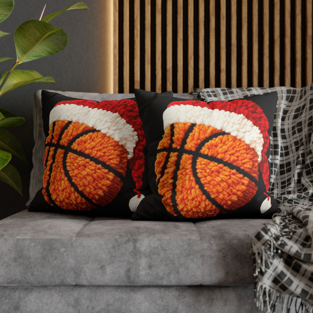 Basketball Christmas Pillowcase — Faux Suede Square Throw Pillow Cover