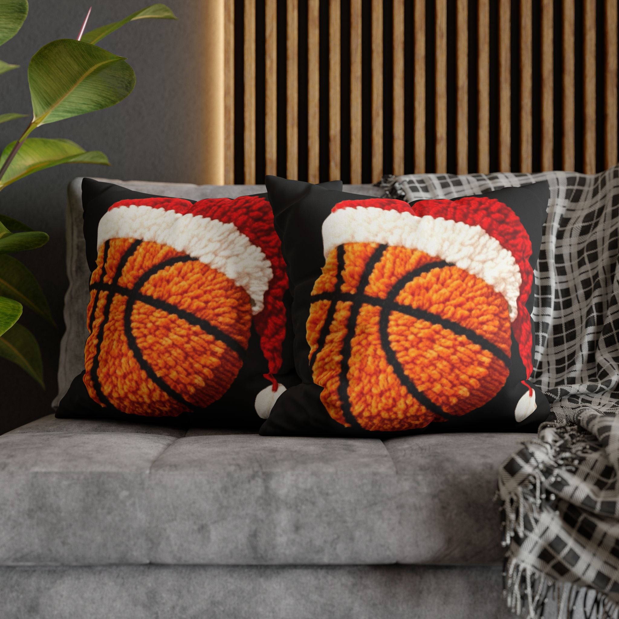 Basketball Christmas Pillowcase — Faux Suede Square Throw Pillow Cover