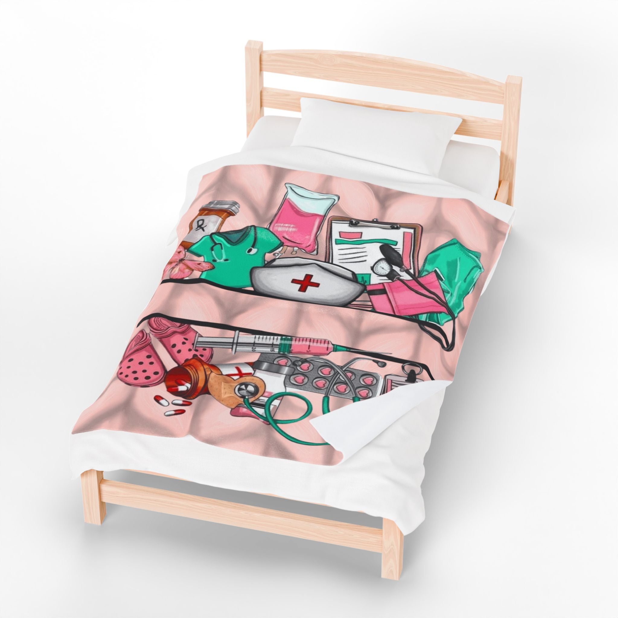 Nurse Essentials Velveteen Plush Blanket — Cute Medical Supplies Throw for Nurses & Caregivers