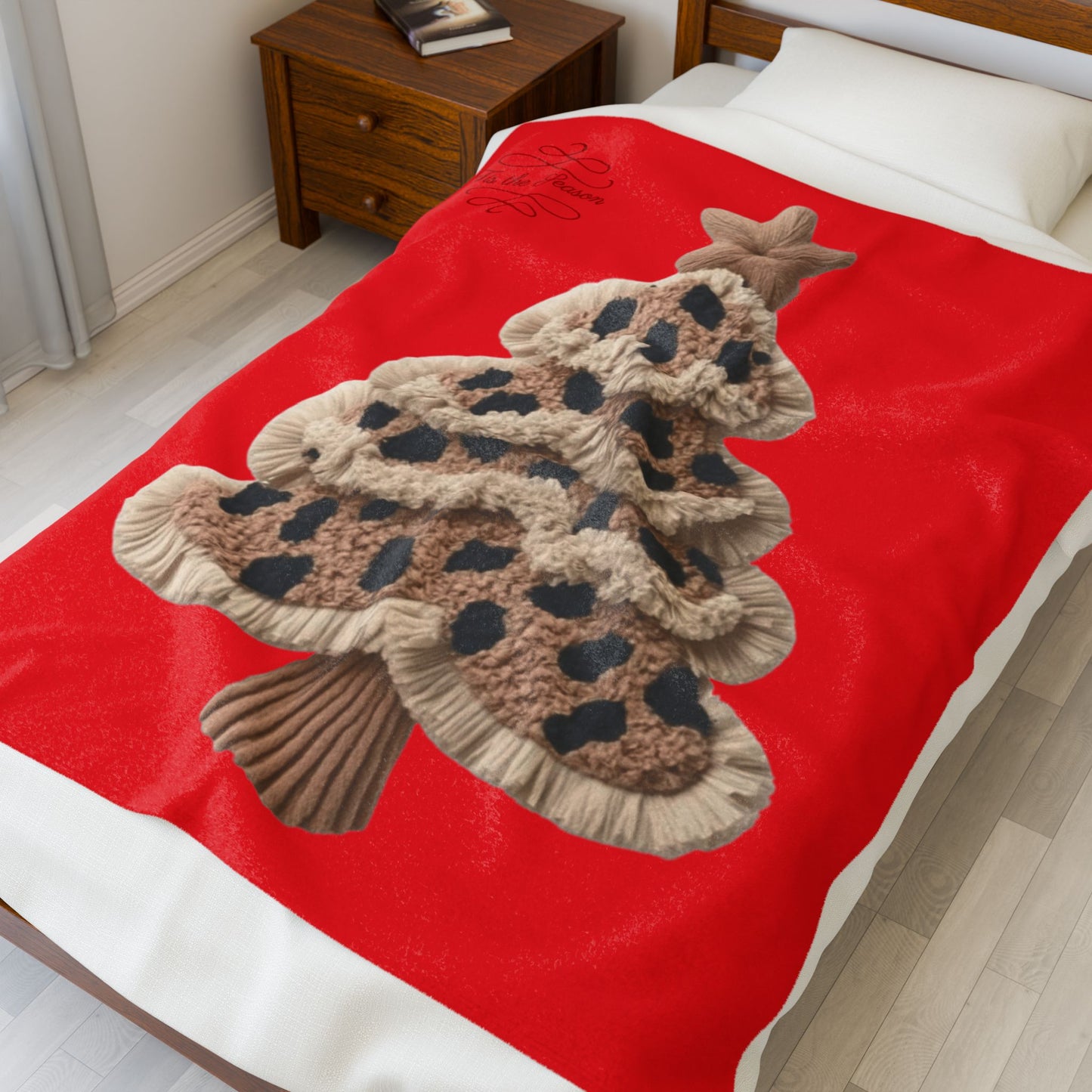 Holiday Christmas Blanket, Leopard Plush Christmas Tree Velveteen Blanket