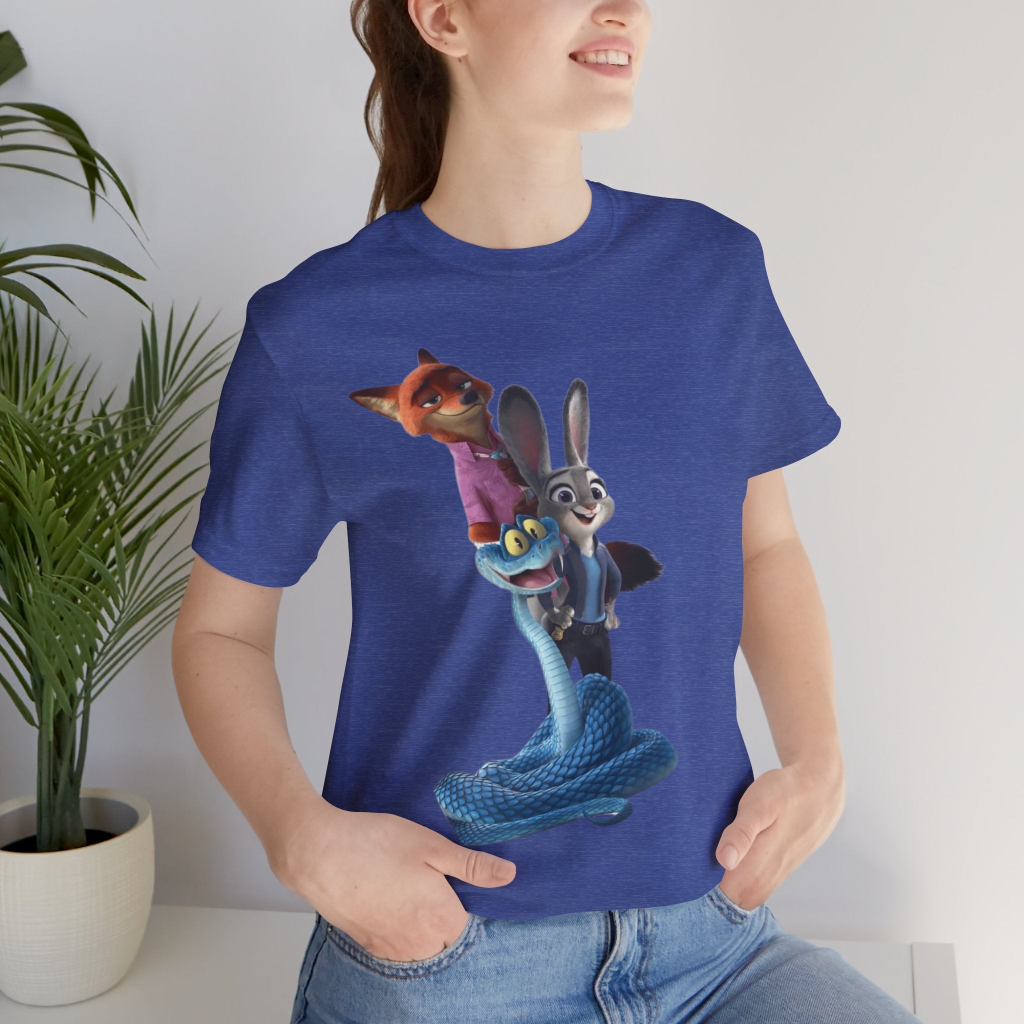 Animated Character Tee — Cute Fox & Bunny Stack Graphic T-Shirt  cartoon-style Christmas artwork