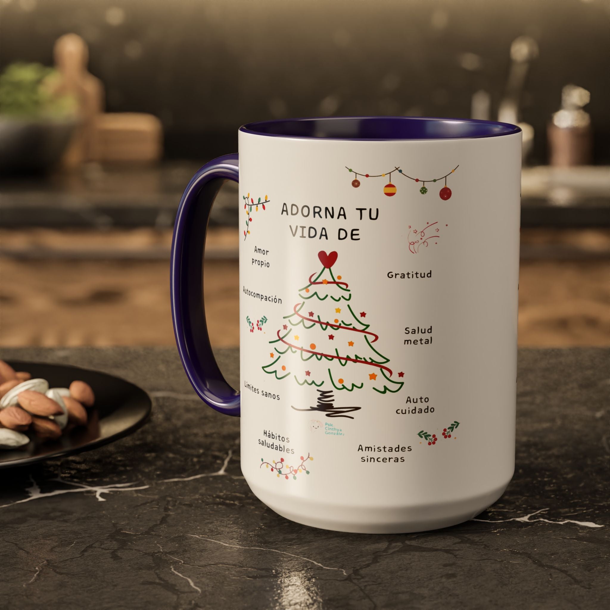 Mug — 'Adorna Tu Vida' Christmas Tree Spanish Holiday Coffee Mug (11oz/15oz)