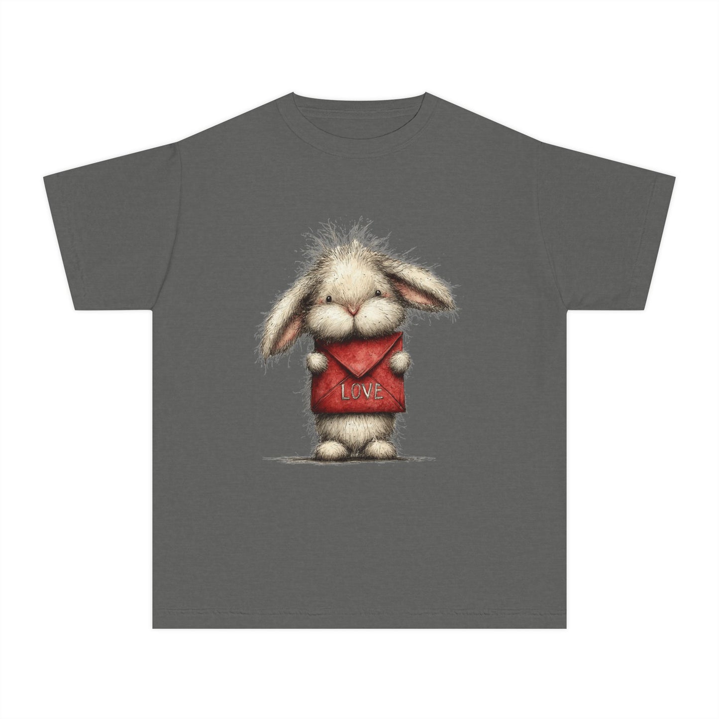 Kids Tee  Cute Bunny Holding "Love" Heart Graphic (Youth Midweight)