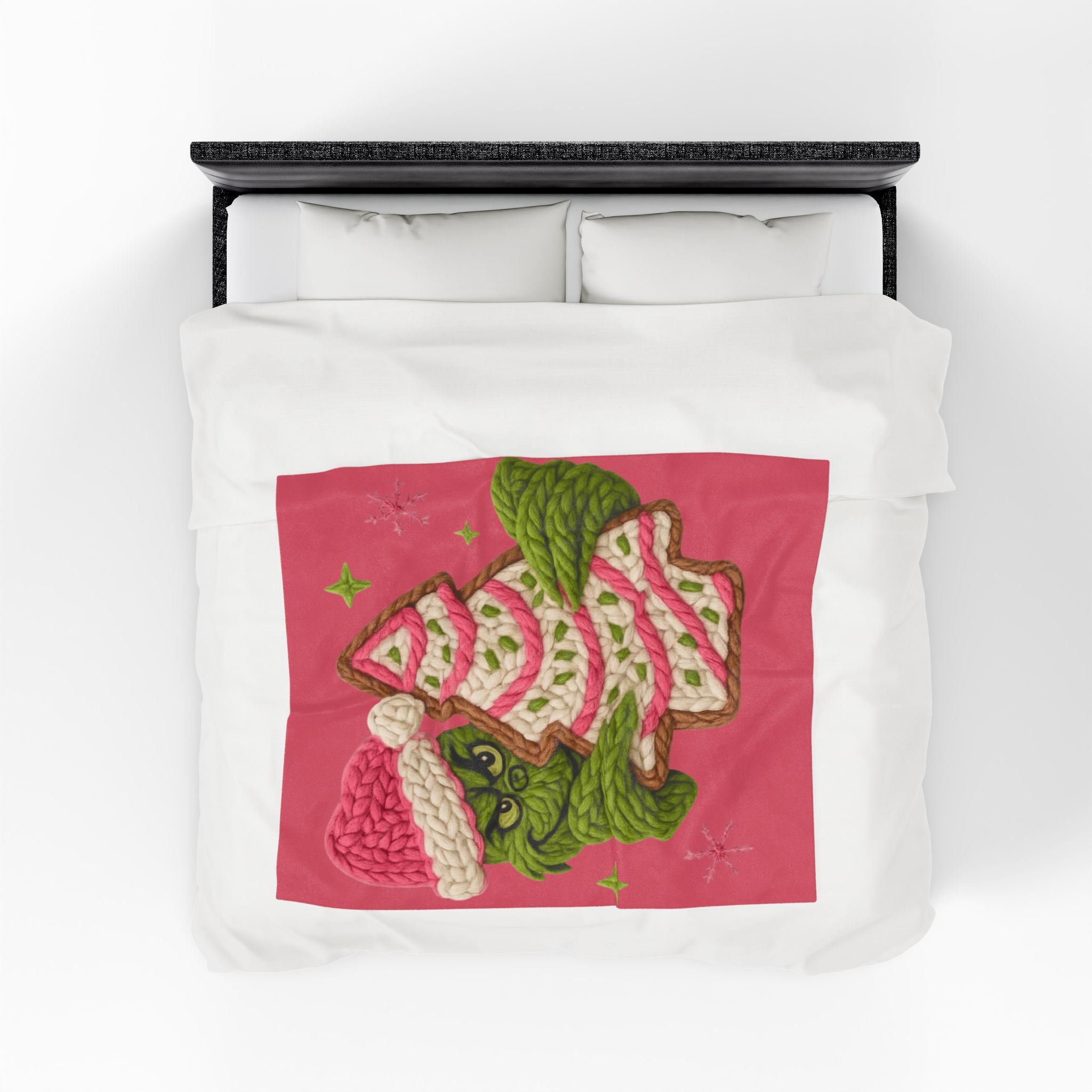Grinch Holiday Plush Blanket – Cozy Velveteen Christmas Throw with Knitted Tree Design