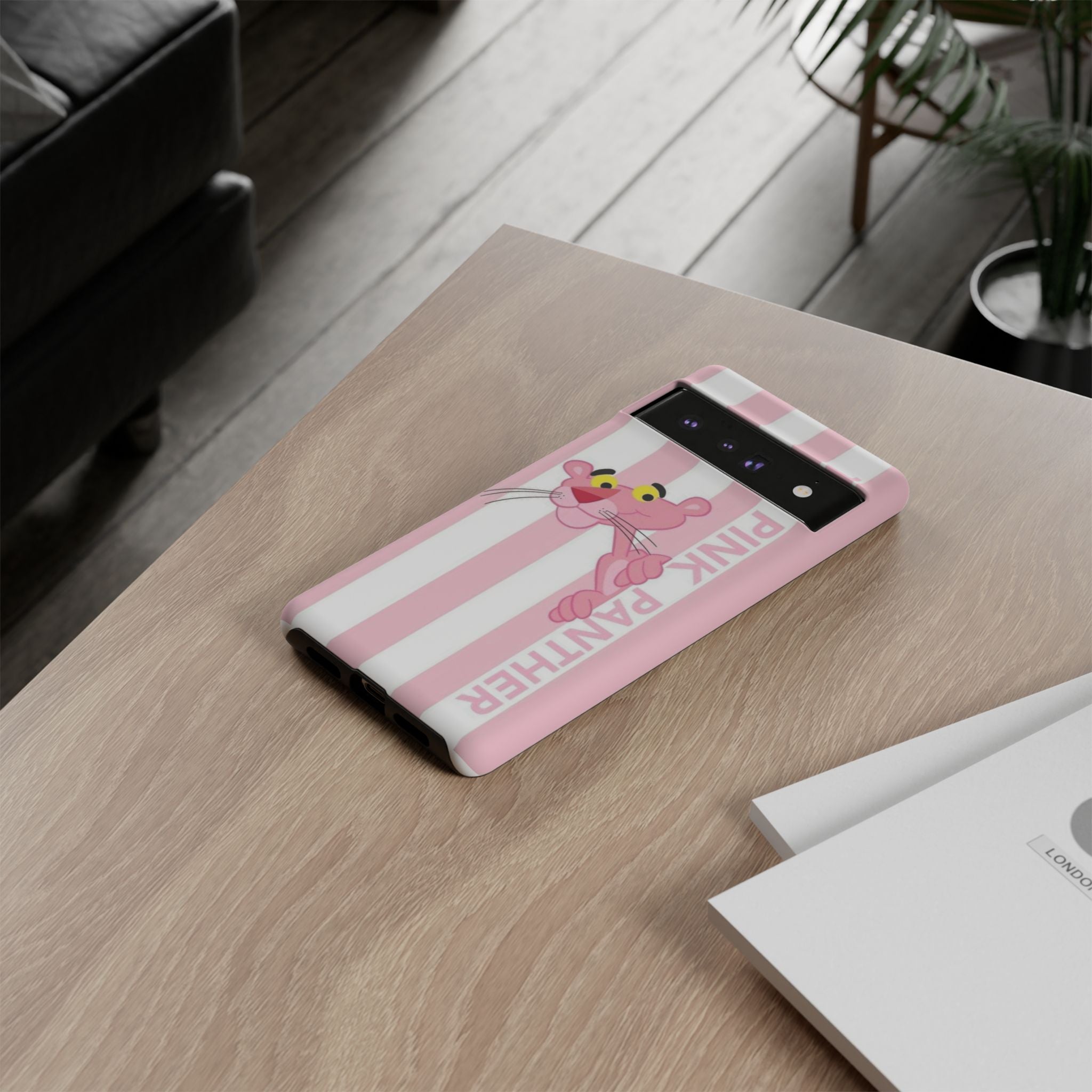 Pink Panther Tough Case Retro Striped Phone Case with "The Pink Panther" Design
