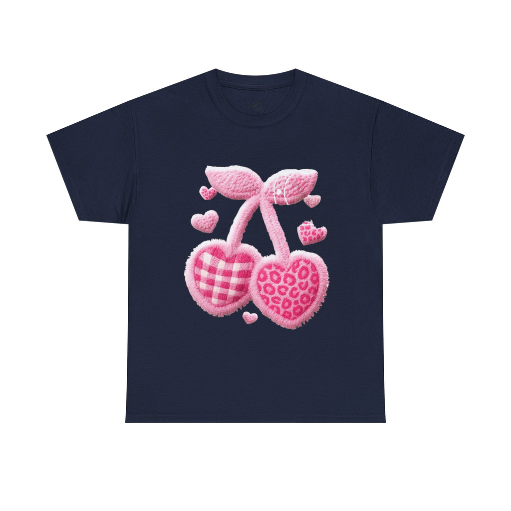 Pink Heart Cherries Tee  LOVE Graphic Valentine T-Shirt