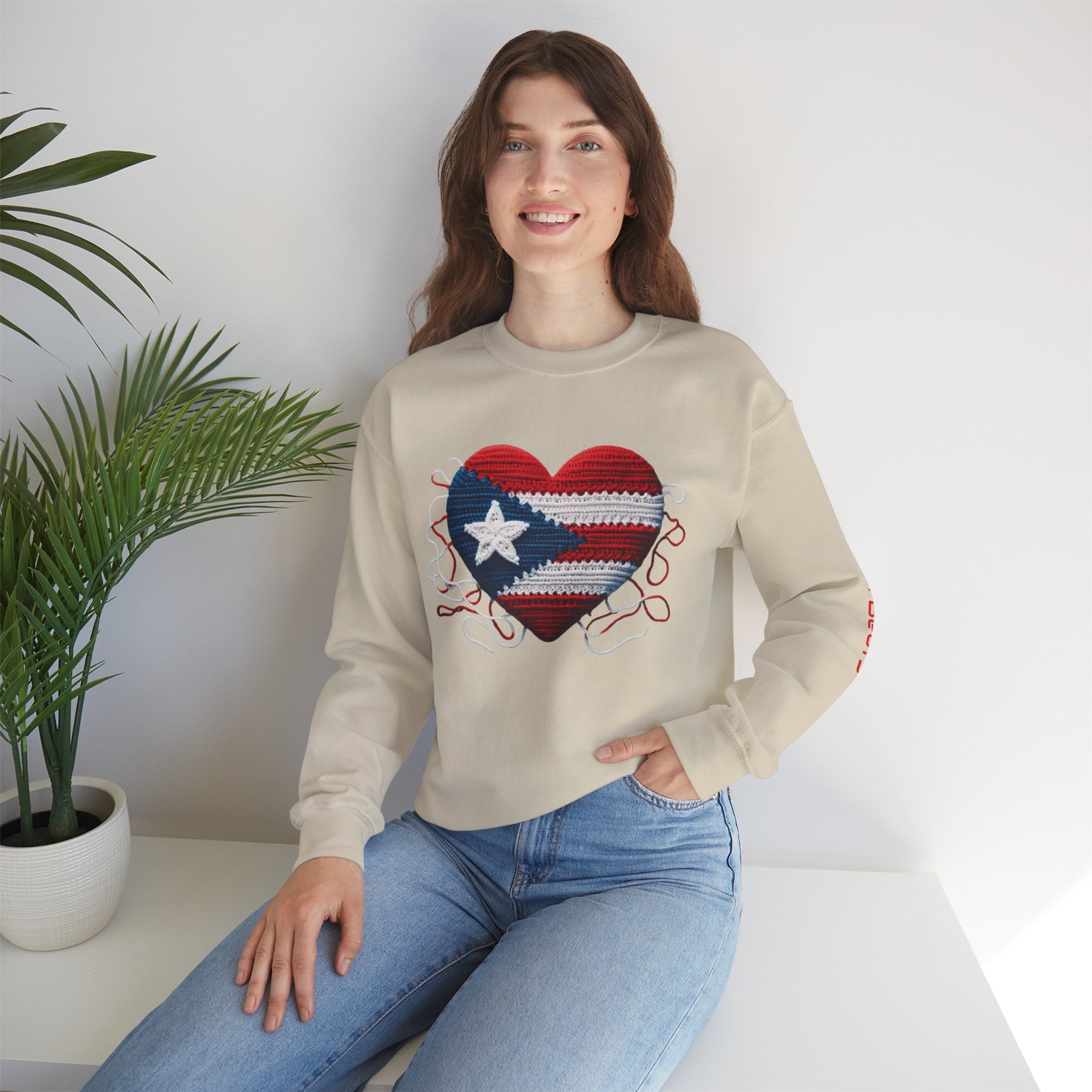 Puerto Rico Heart Crewneck Sweatshirt  Puerto Rican Flag Heart Knit Design