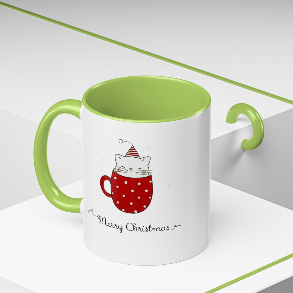 Christmas Cat Accent Mug "Merry Christmas" Polka Dot Holiday Coffee Cup Christmas Mugs Collection!