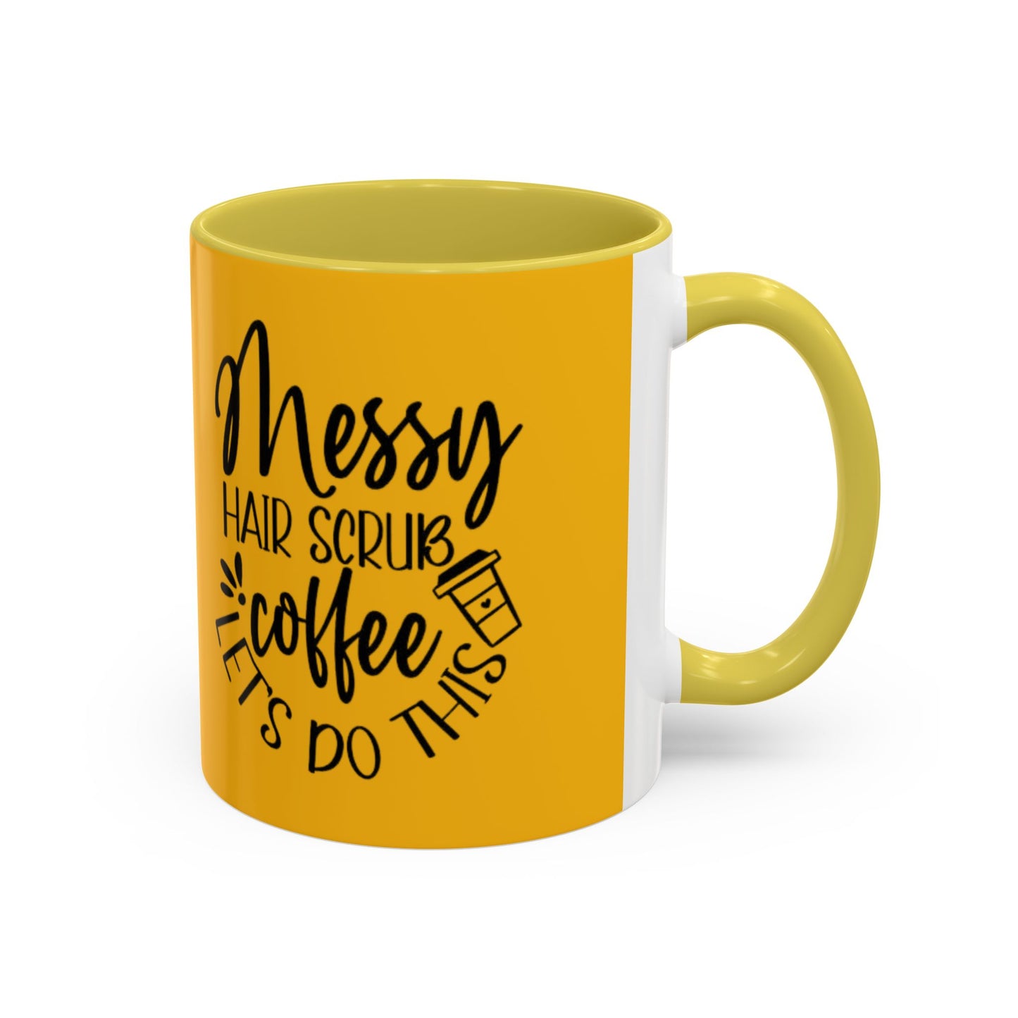 Holiday Coffee Cups with Festive Quotes & Designs Messy Hair Coffee Mug - Fun Yellow Ceramic Cup for Coffee Lovers