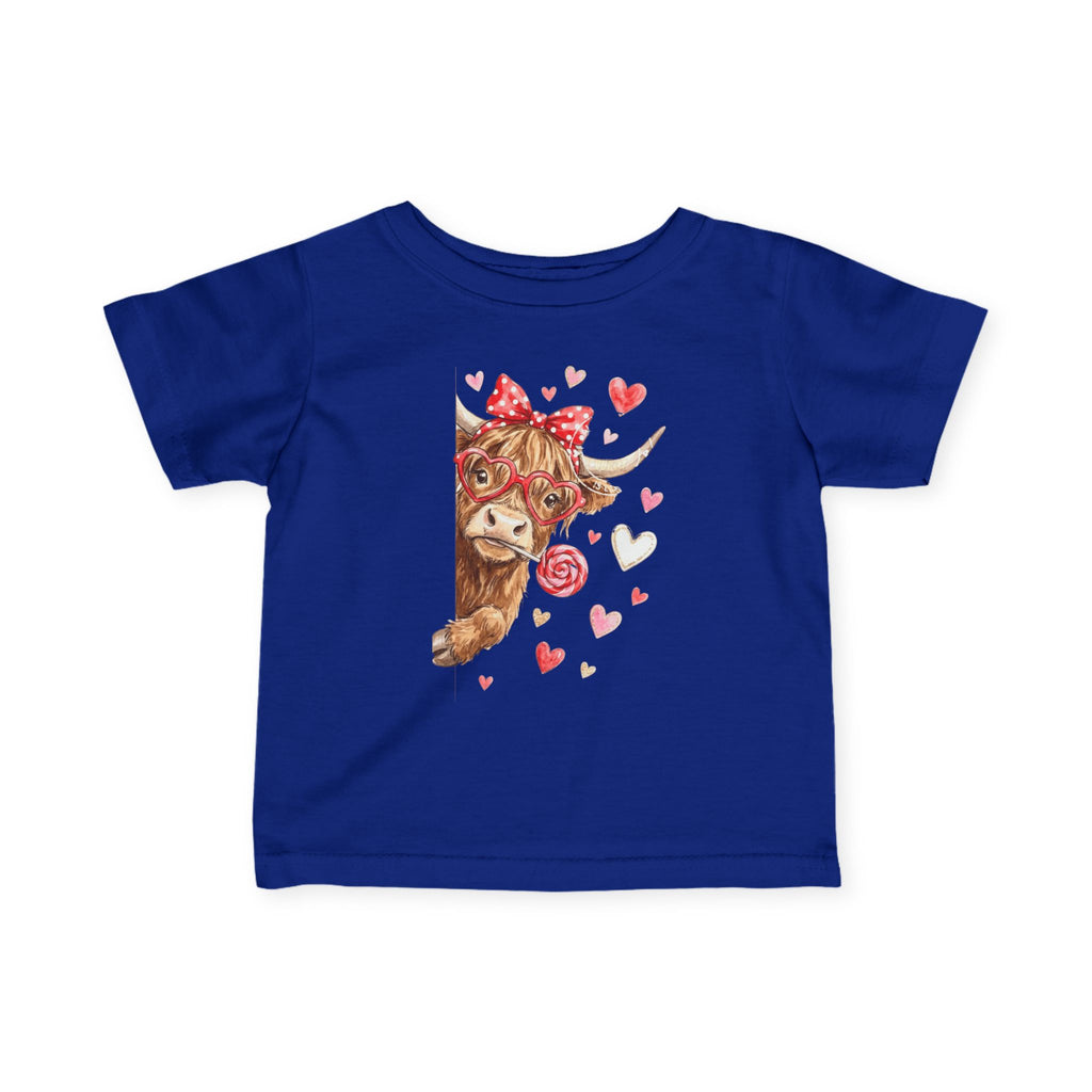 Infant Tee  Watercolor Highland Cow with Hearts (Cute Valentine Baby Top)
