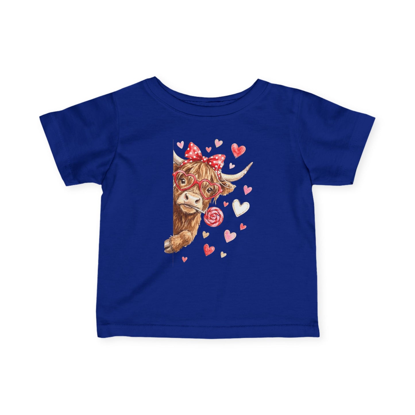 Infant Tee  Watercolor Highland Cow with Hearts (Cute Valentine Baby Top)
