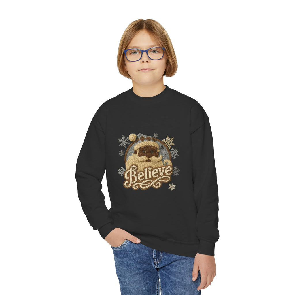 Youth Sweatshirt  'Believe' Cozy Sloth Holiday Crewneck