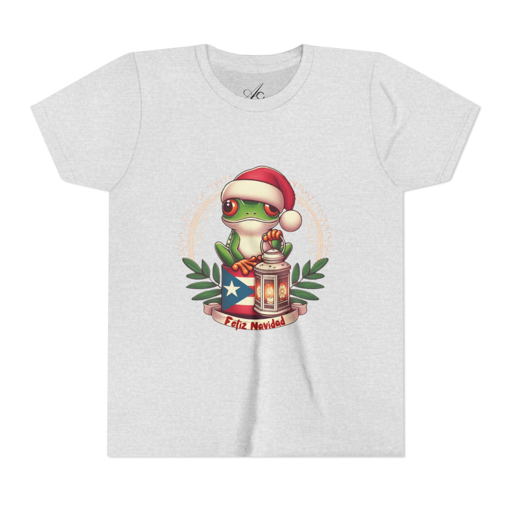 Kids Tee Cute Frog with Puerto Rican Flag & Lantern (Feliz Navidad)
