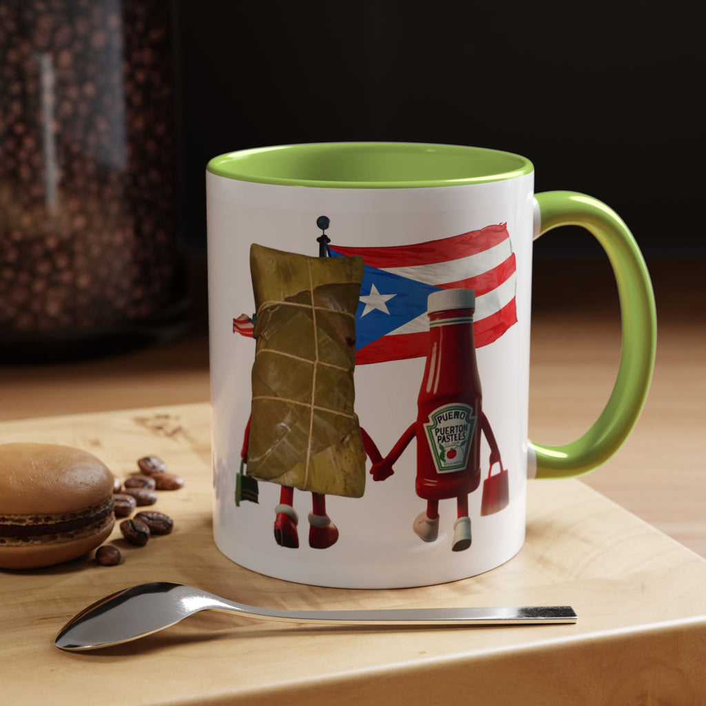 Puerto Rican Flag Ketchup & Pasteles Coffee Mug — Funny Food Friends Accent Mug (11/15oz)