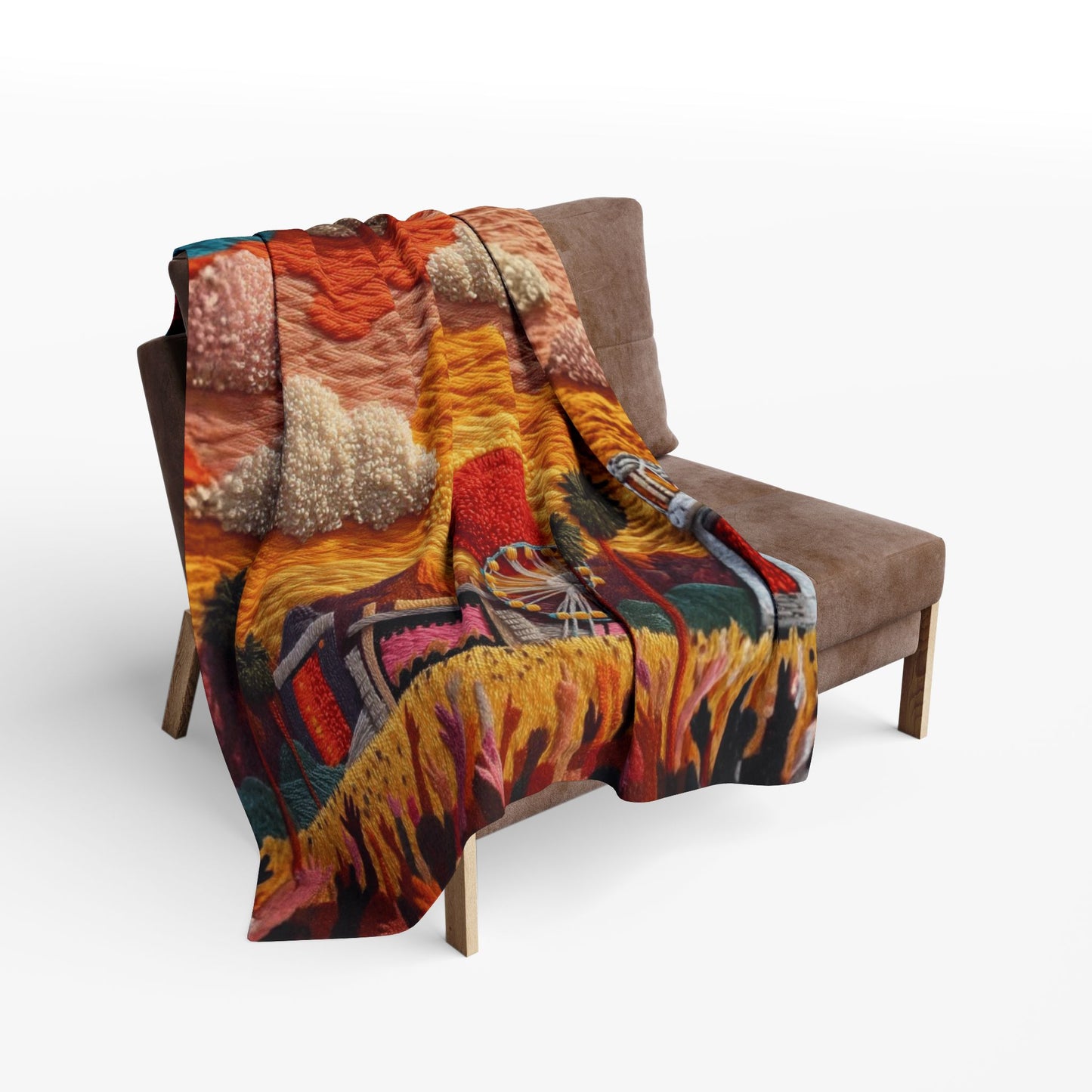 Festival Scene Fleece Blanket — Colorful Sunset Carnival Throw