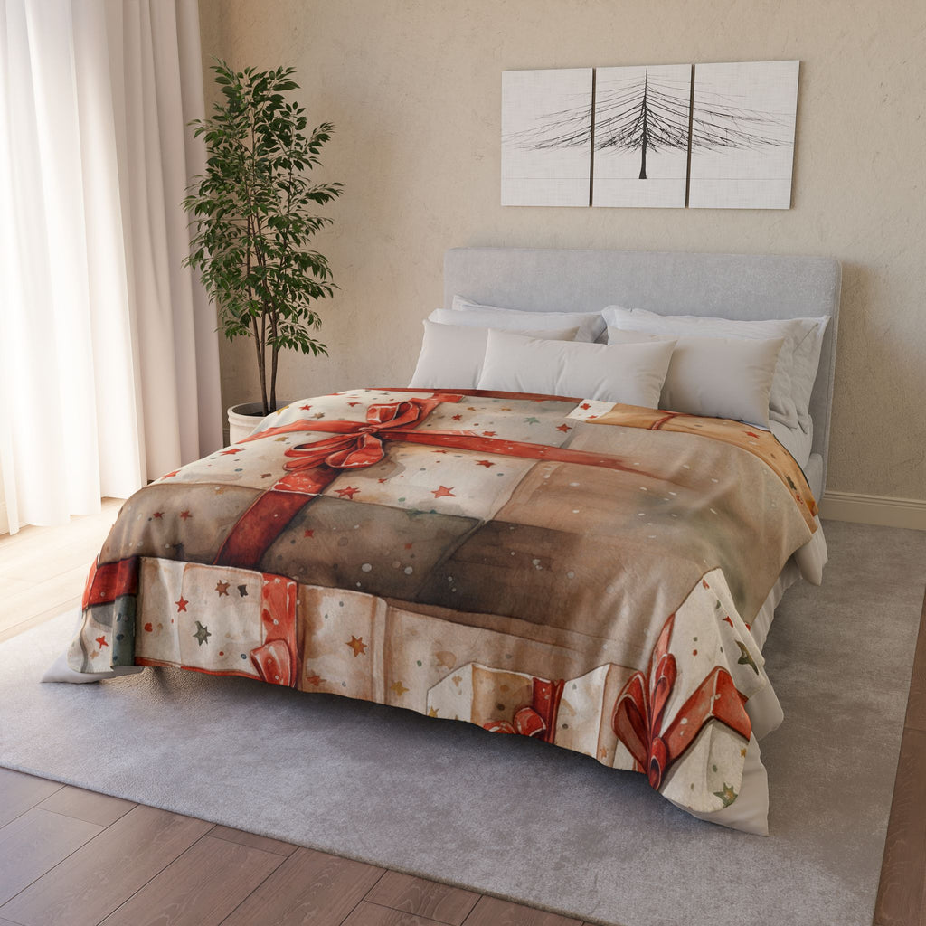 Holiday Gift Stack Fleece Sherpa Blanket — Cozy Christmas Presents Throw