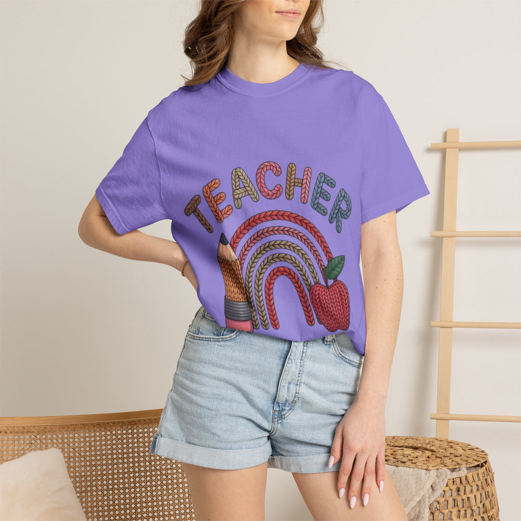 Teacher Rainbow Pencil & Apple T-Shirt — Back-to-School Gift for Educators