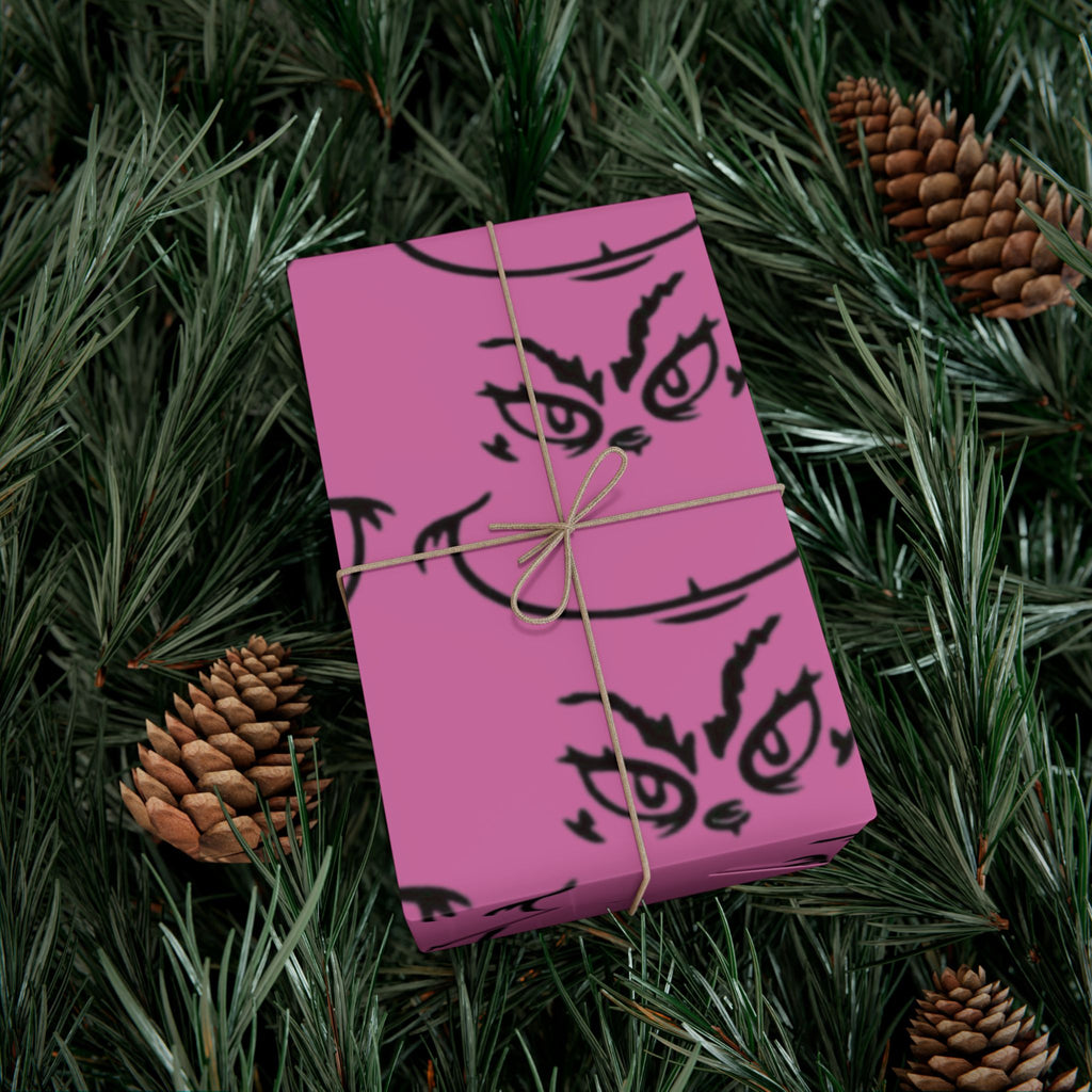 TheGrench Pink Botanical Gift Wrap Paper  Black Fern Pattern Wrapping Sheets