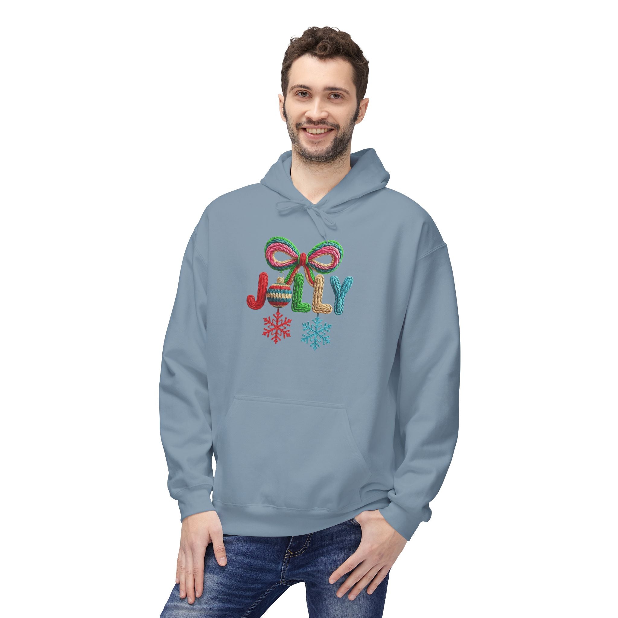 Jolly Candy Cane Holiday Hoodie — "JOLLY" Festive Sweatshirt