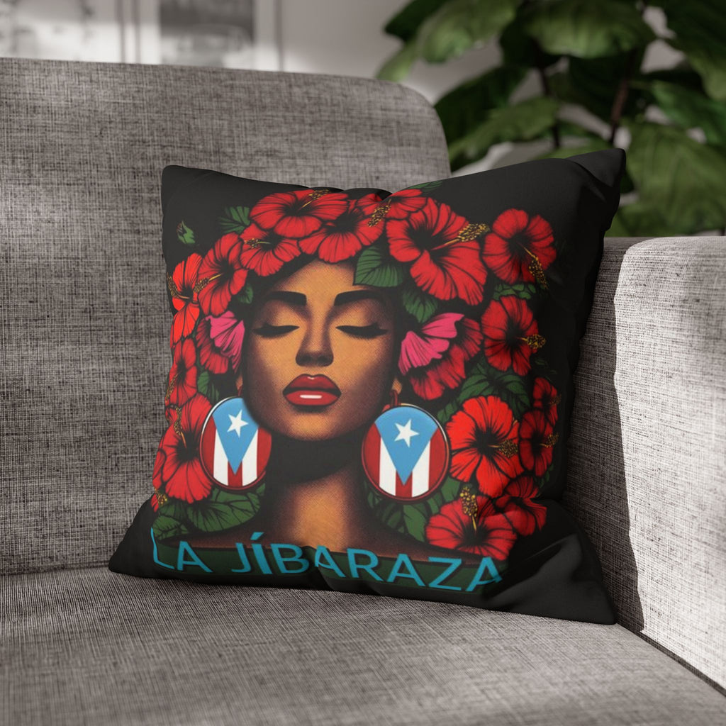 La Jíbara Pillowcase – Puerto Rican Floral Hair Art Square Pillow  Puerto Rico Culture Pillow
