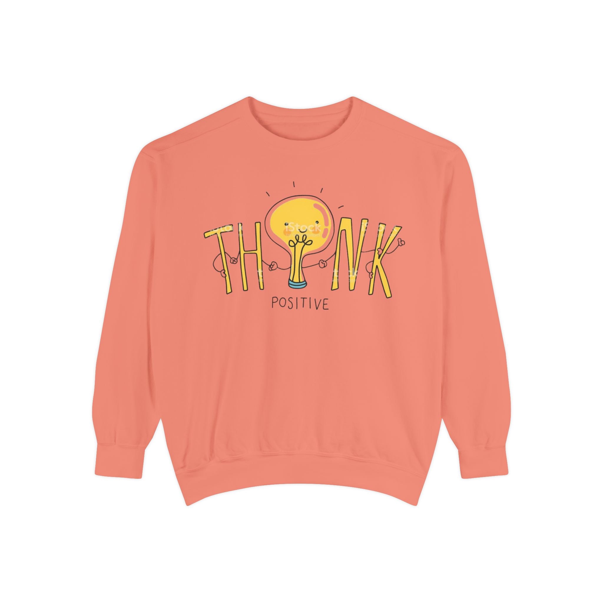 Think Positive Sweatshirt  Cute Lightbulb Graphic Positive Vibes Crewneck