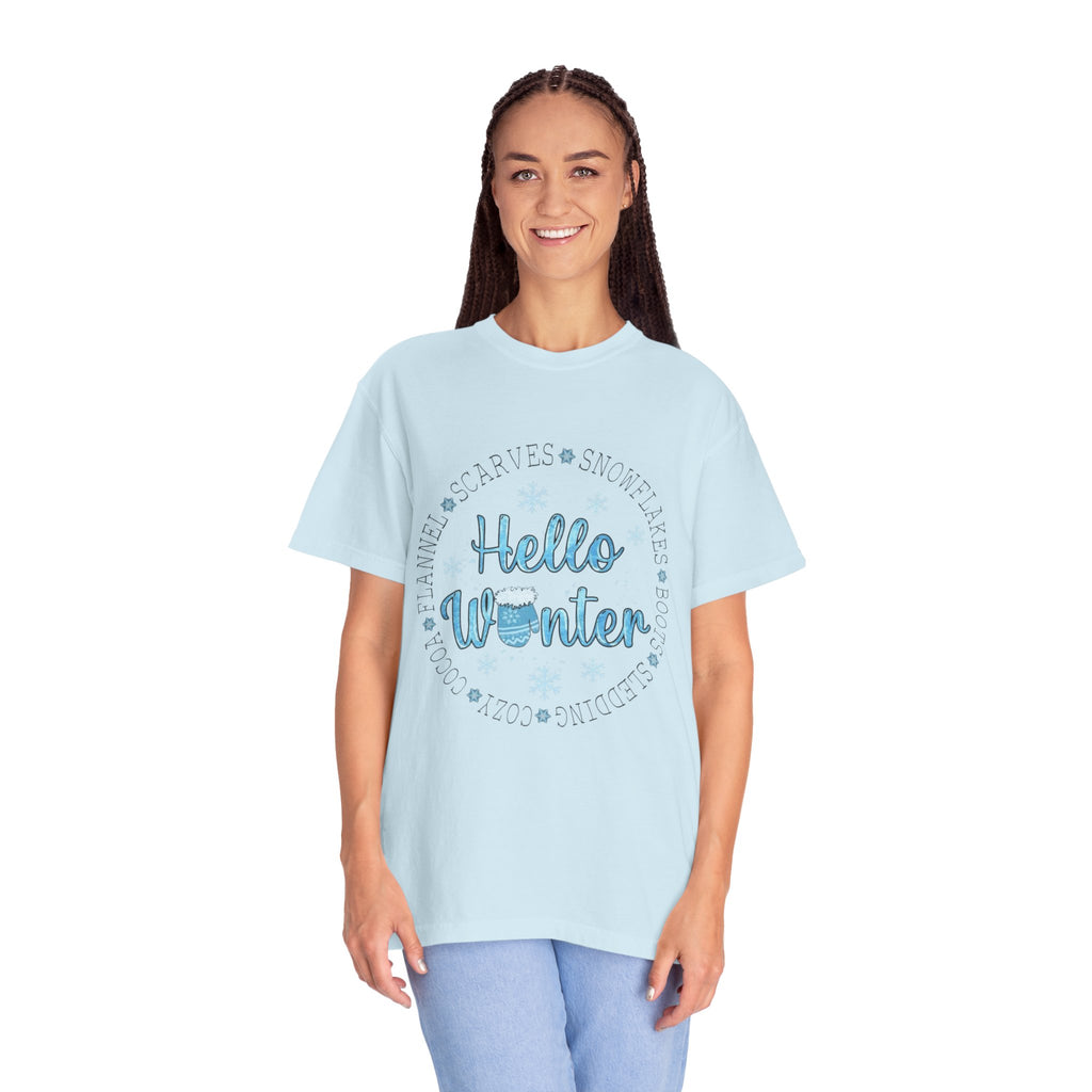 Hello Winter T‑Shirt  Cozy Snowflake Holiday Tee Christmas T-Shirts and Sweatshirts Collection