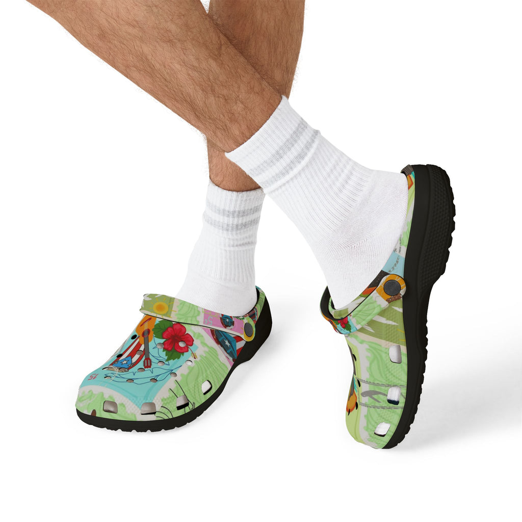 Puerto Rico Tropical Map EVA Foam Clogs — 'Puerto Rico Proud' Colorful Island Print