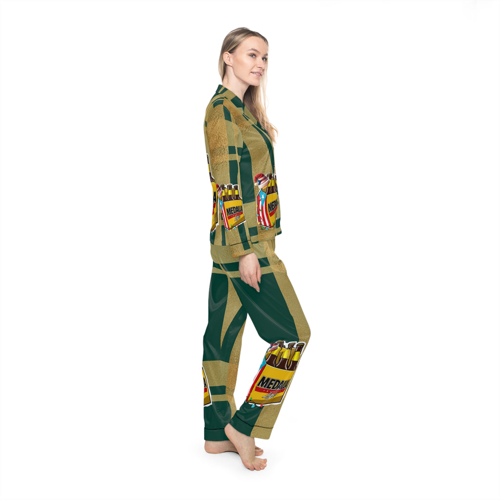 Medalla P'J Christmas morning traditions Women's Satin Pajamas (AOP)