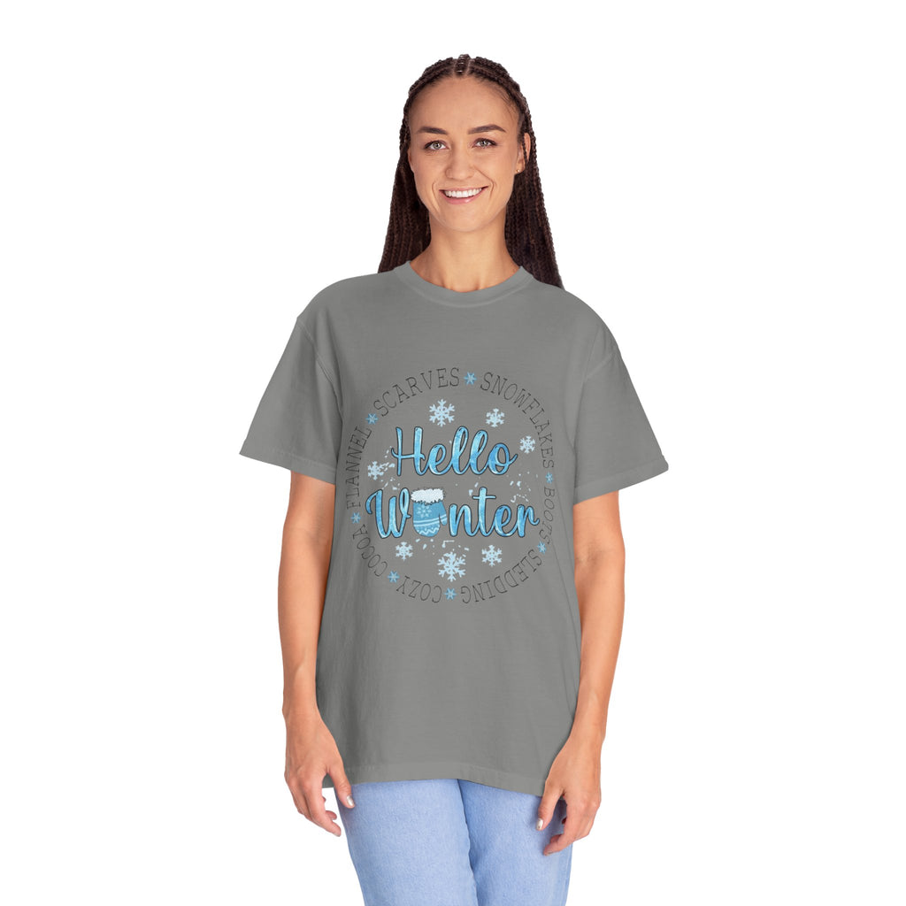 Hello Winter T‑Shirt  Cozy Snowflake Holiday Tee Christmas T-Shirts and Sweatshirts Collection