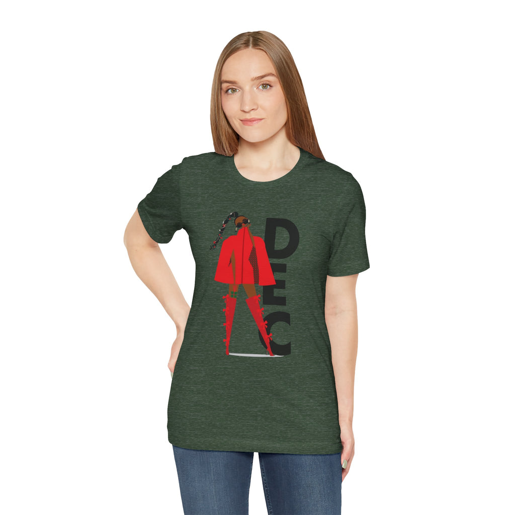 December Fashion Tee  Red Coat Model Graphic Shirt