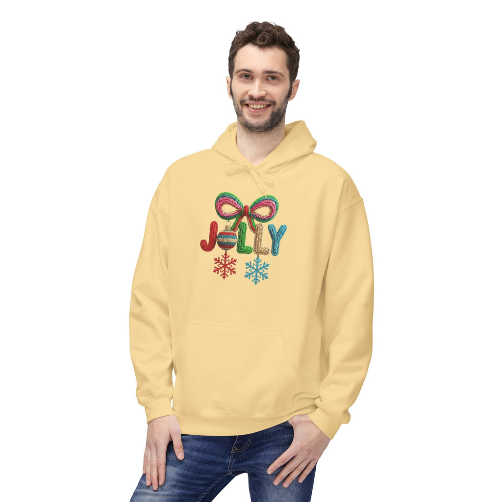 Jolly Candy Cane Holiday Hoodie — "JOLLY" Festive Sweatshirt