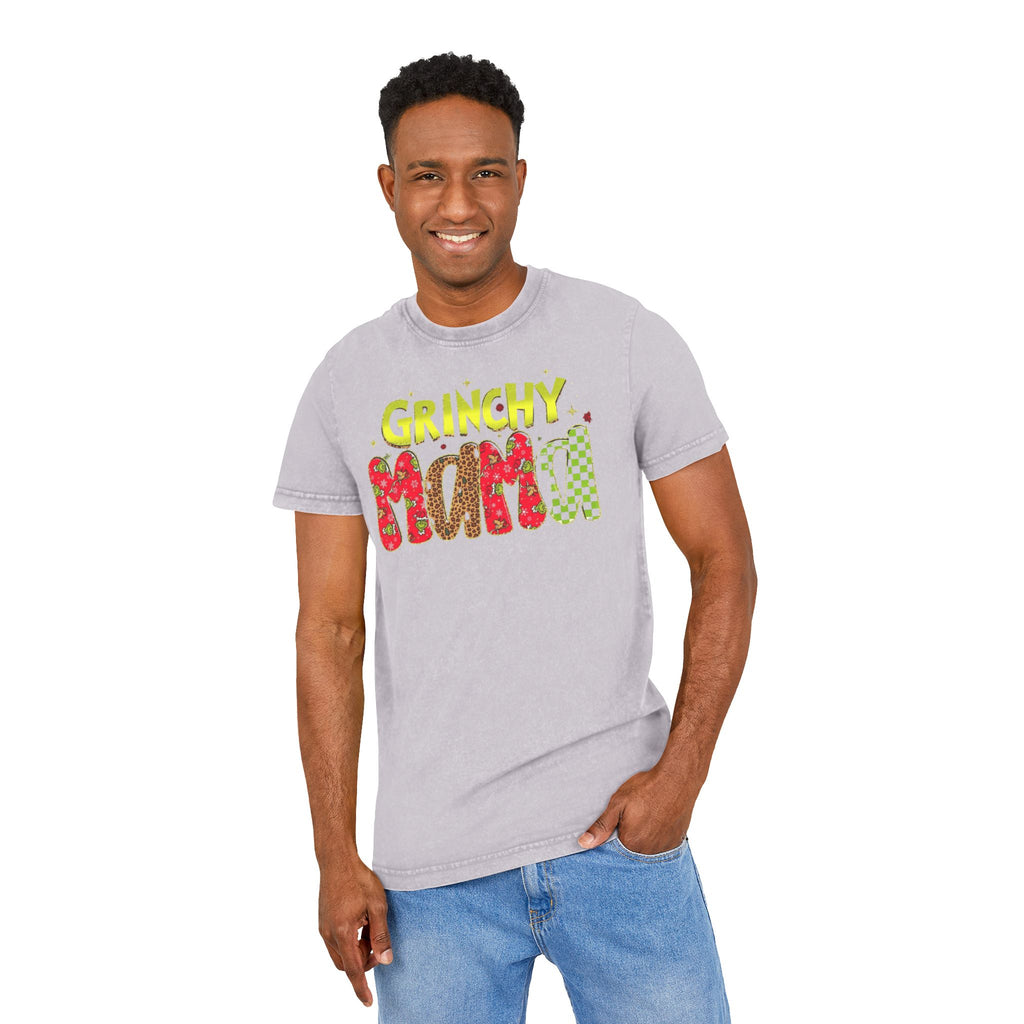 Grinchy Mama Acid-Wash Tee  Holiday Family Christmas Shirt