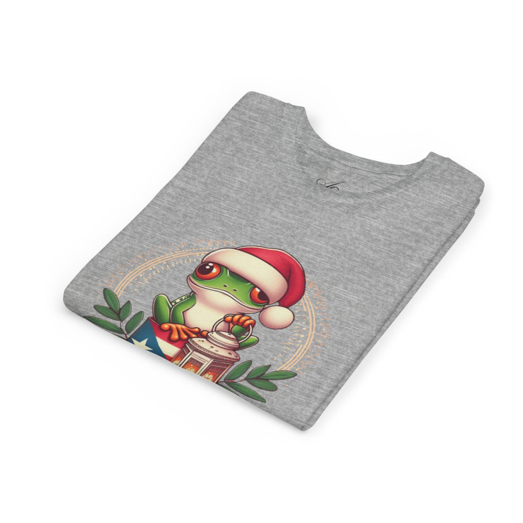 Kids Tee Cute Frog with Puerto Rican Flag & Lantern (Feliz Navidad)