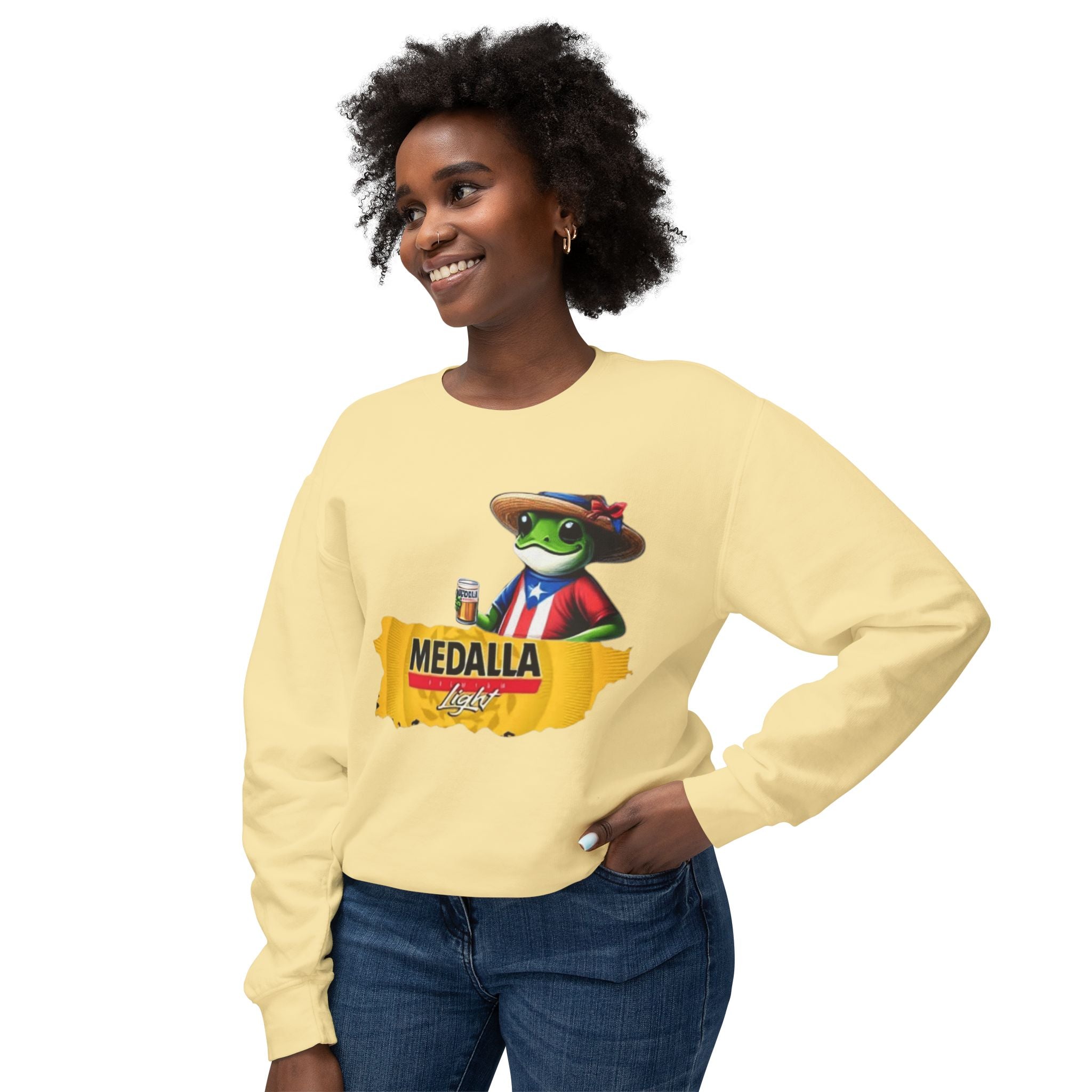 Medalla Light Puerto Rico Sweatshirt Coqui Boricua flag  Beer Pack Graphic Puerto Rico Navidades