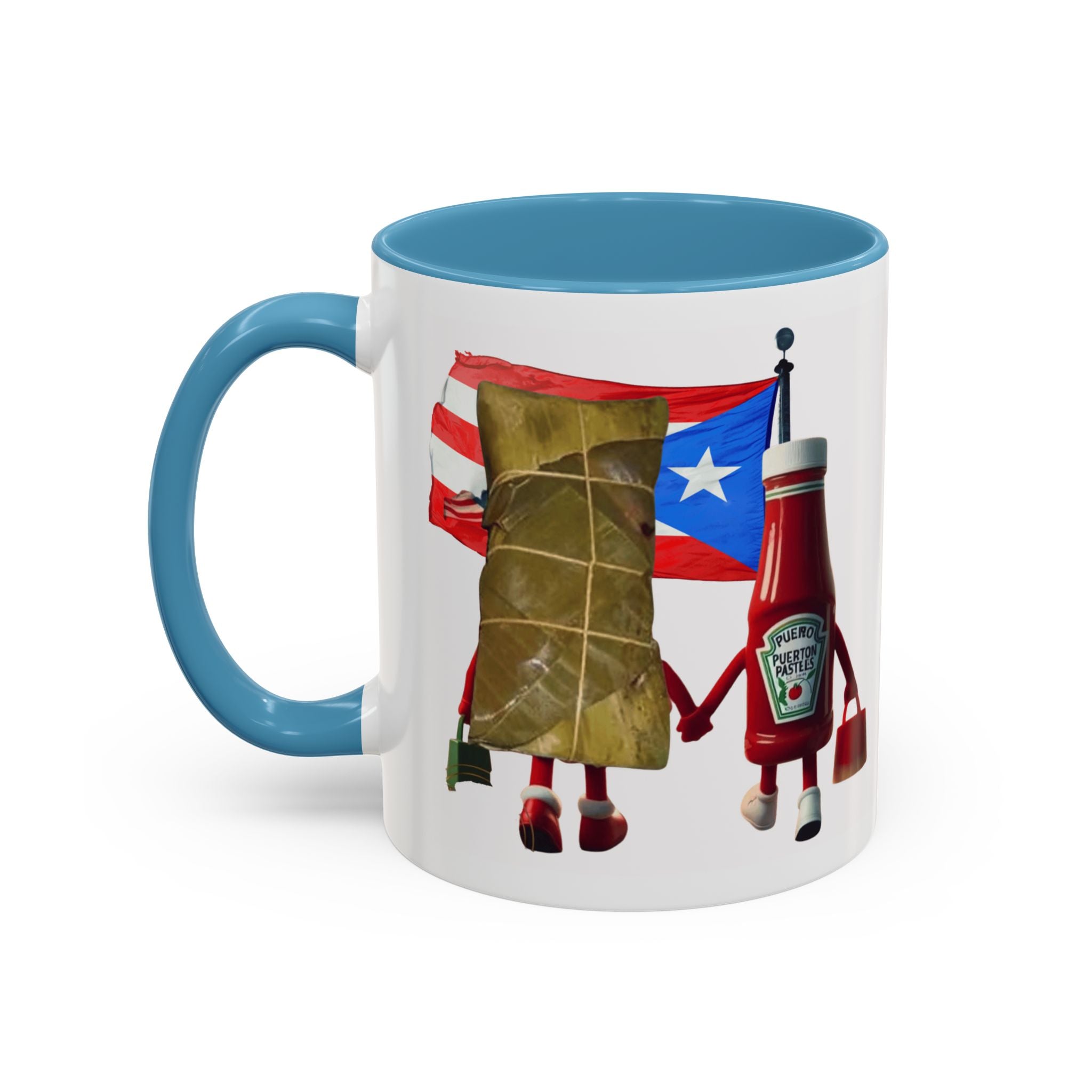 Puerto Rican Flag Ketchup & Pasteles Coffee Mug — Funny Food Friends Accent Mug (11/15oz)