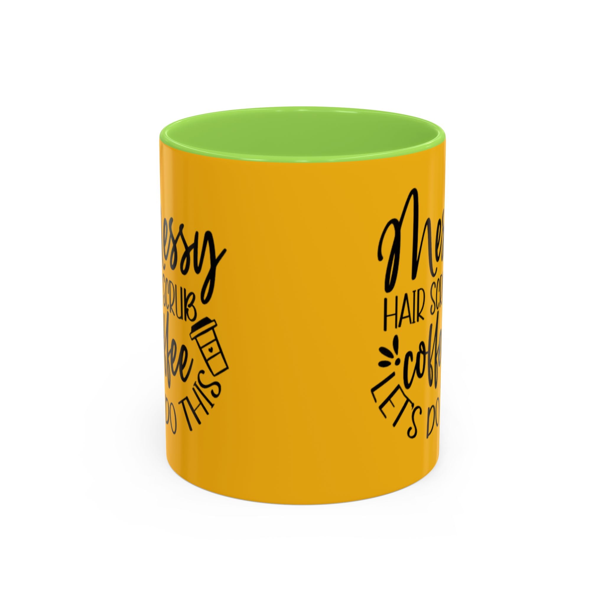 Holiday Coffee Cups with Festive Quotes & Designs Messy Hair Coffee Mug - Fun Yellow Ceramic Cup for Coffee Lovers