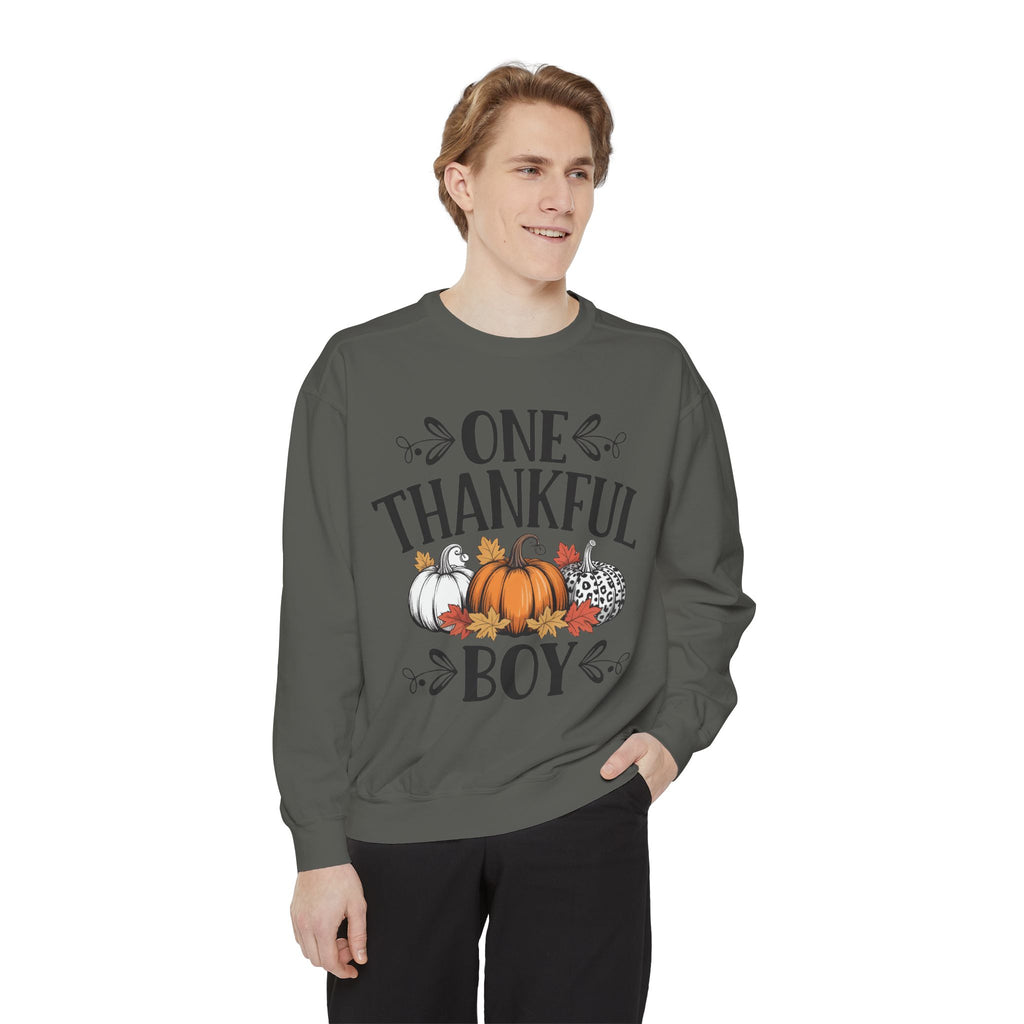 Thankful Boy Sweatshirt  Fall Pumpkin Thanksgiving Crewneck Fall T-Shirts and Sweatshirts Collection