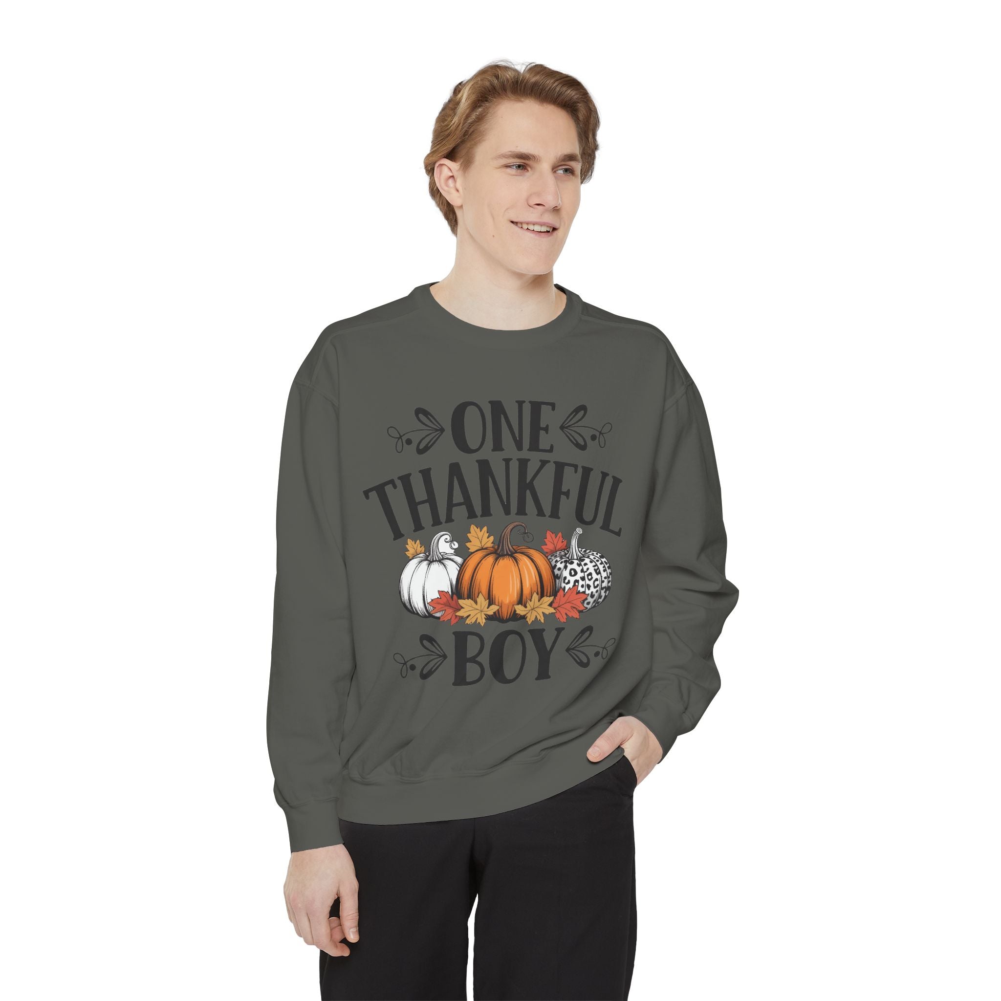 Thankful Boy Sweatshirt  Fall Pumpkin Thanksgiving Crewneck Fall T-Shirts and Sweatshirts Collection