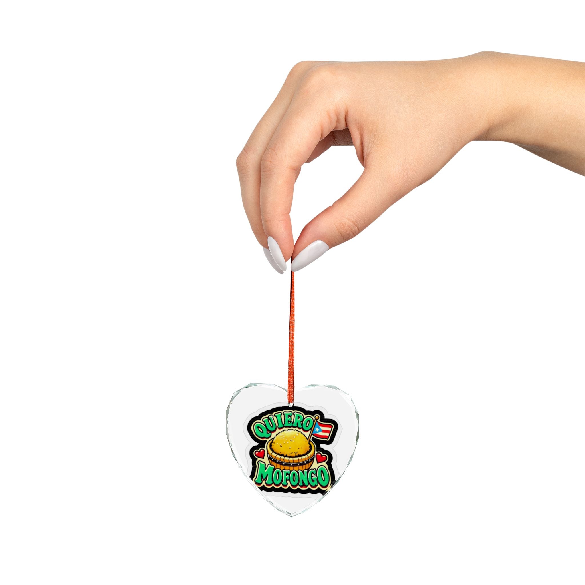 Crystal Heart Ornament — “Quiero Mofongo” Puerto Rican Food Holiday Decor