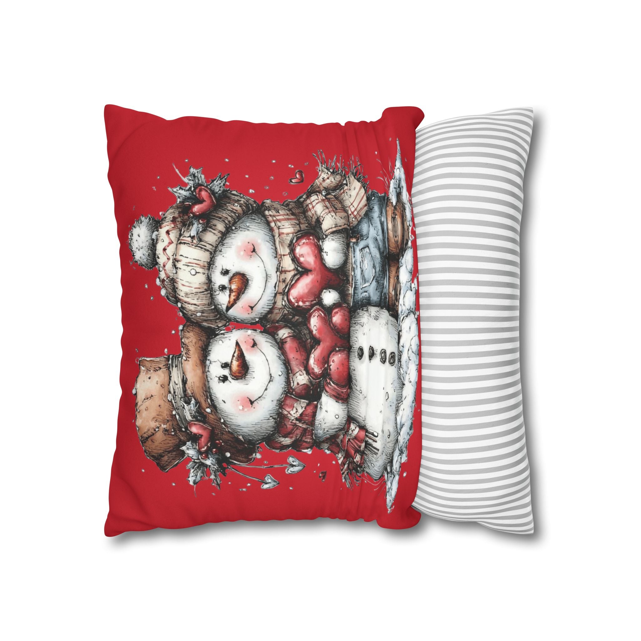Christmas Snowman Couple Faux Suede Pillowcase CHRISTMAS PILLOW DÉCOR