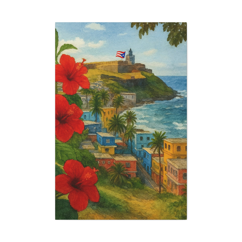 Puerto Rico Coastal Canvas Print — Old San Juan Seaside Wall Art (Stretched 1.5")