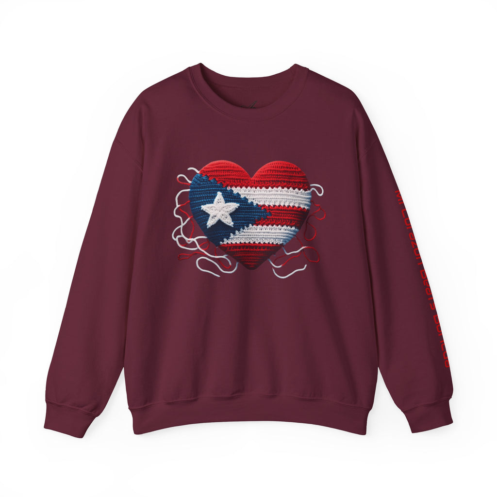 Puerto Rico Heart Crewneck Sweatshirt  Puerto Rican Flag Heart Knit Design