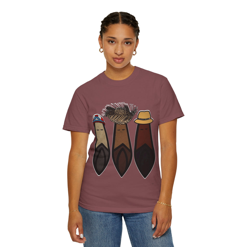 Puerto Rican Batey Cabin T-Shirt  Three Masks & Rustic House Graphic Tee Puerto Rico Navidades