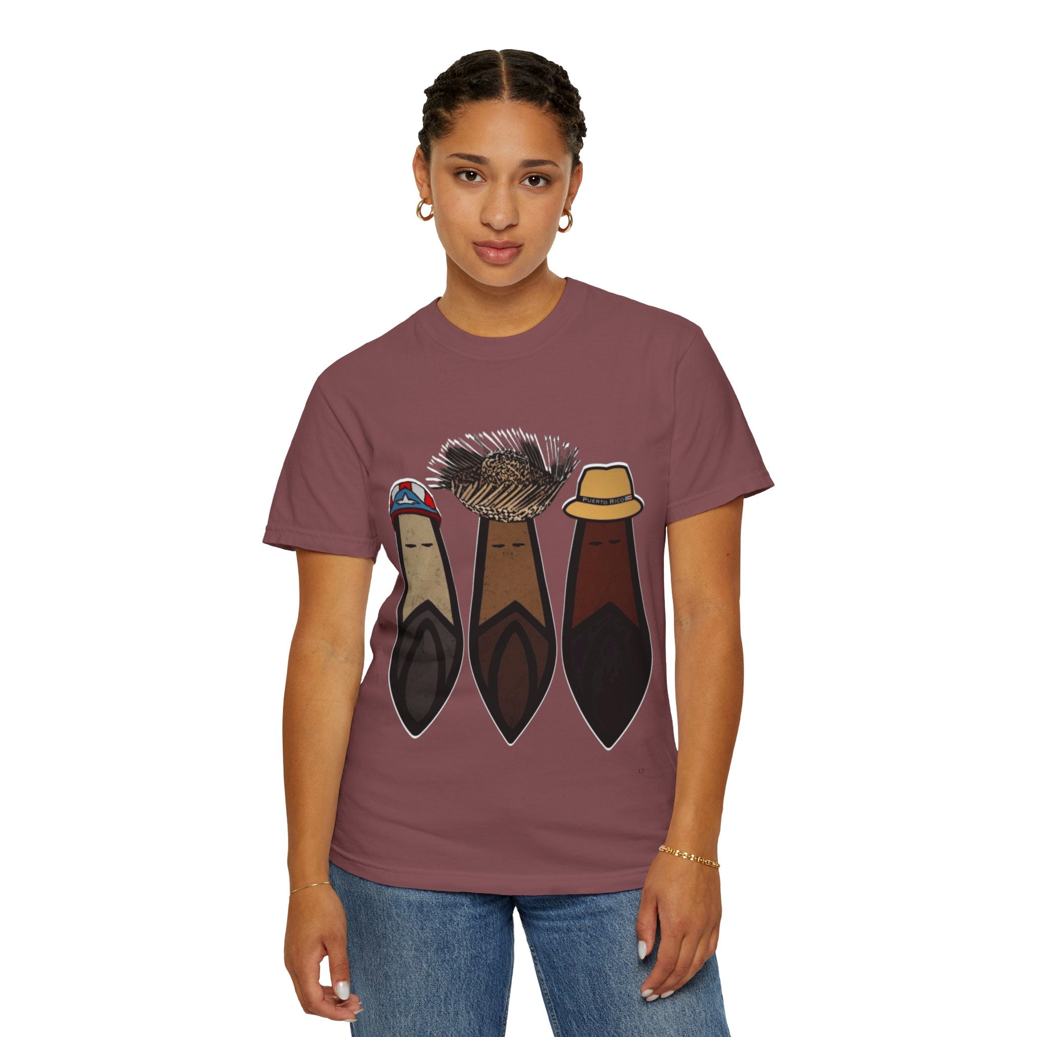 Puerto Rican Batey Cabin T-Shirt  Three Masks & Rustic House Graphic Tee Puerto Rico Navidades