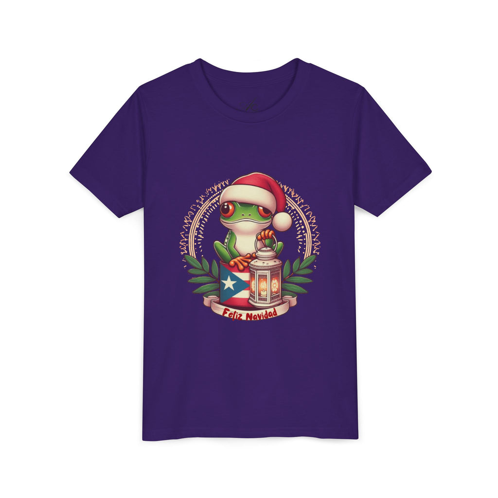 Kids Tee Cute Frog with Puerto Rican Flag & Lantern (Feliz Navidad)