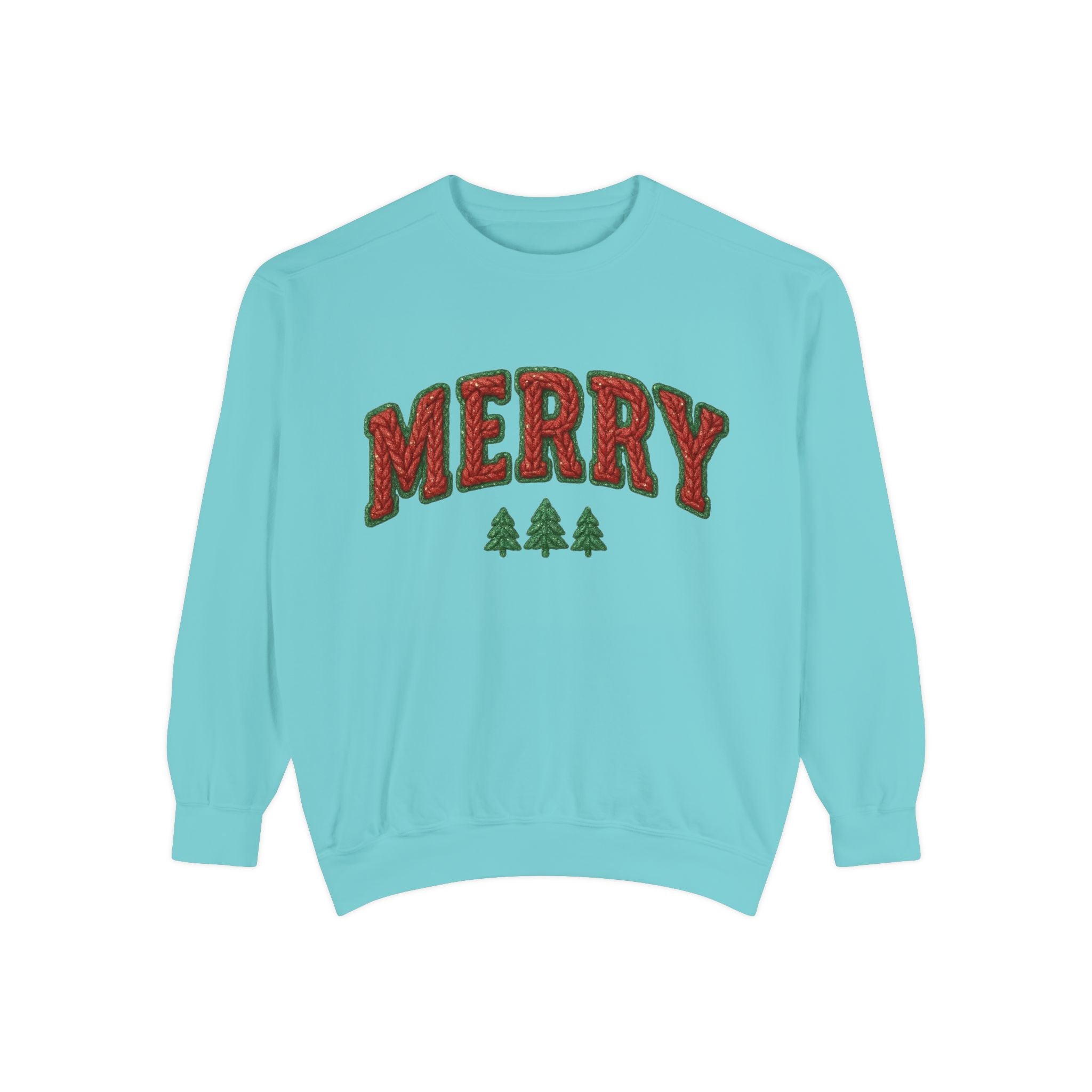 Merry Holiday Sweatshirt — Cozy Christmas Pullover with Tree Graphics Festive Holiday Designs