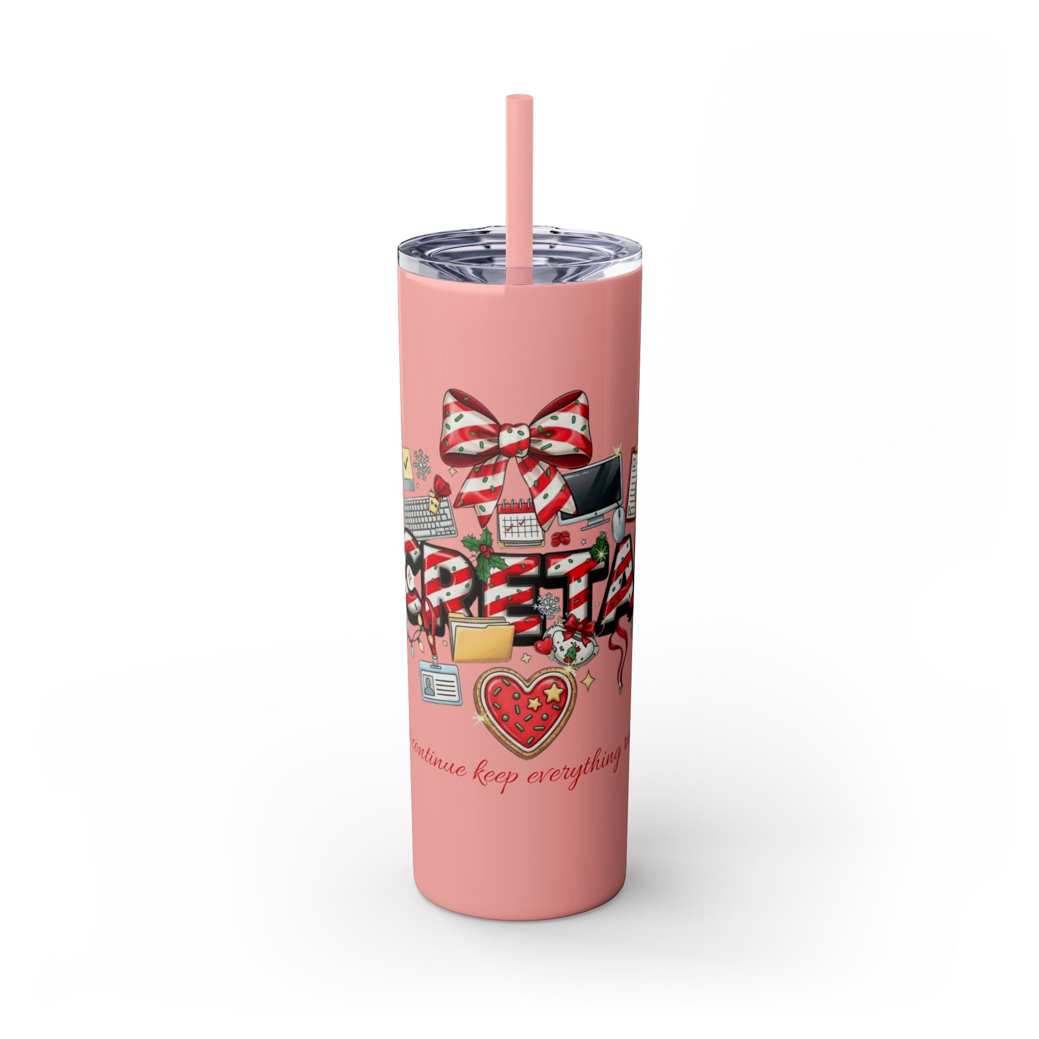 Christmas mug for the office team who keeps everything running smoothly. Candy Cane Christmas Office Secret Santa Design, 20oz with Straw