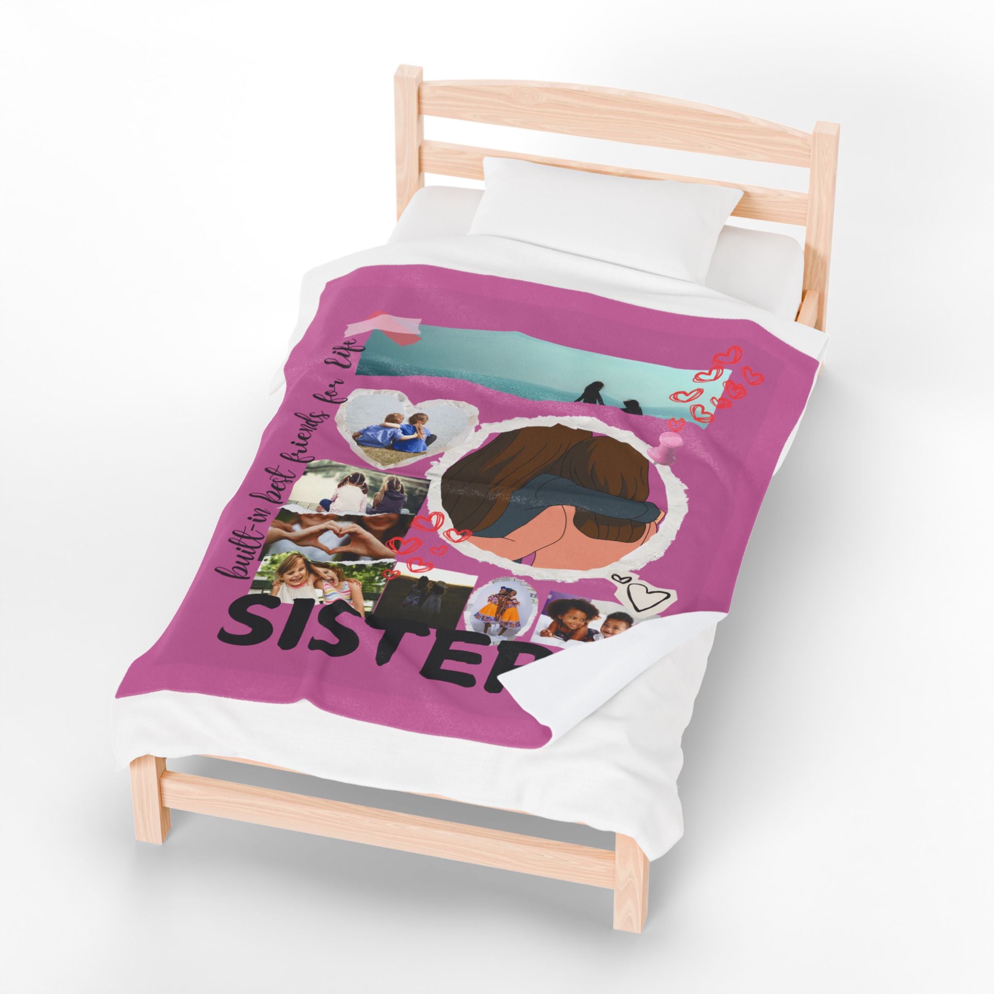 Sisters Velveteen Plush Blanket "Sisters" Photo Collage Keepsake Blanket Gift for Sister