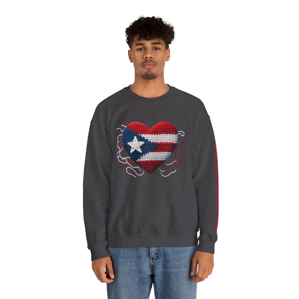 Puerto Rico Heart Crewneck Sweatshirt  Puerto Rican Flag Heart Knit Design